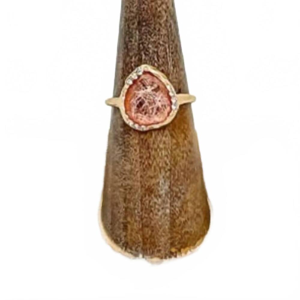 NEW MY GIRL IN LA women's pear cut resin and crystal gold statement ring in pink